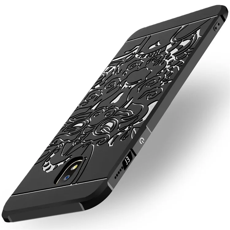 Wrapped Edges Drop-proof TPU Back Phone Case for Samsung Galaxy J7 Pro (2017) / J7 (2017) EU Version - Dragon Pattern / Black