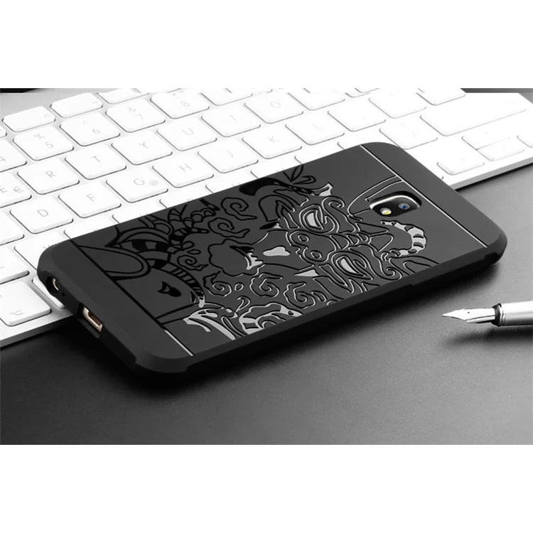 Wrapped Edges Drop-proof TPU Back Phone Case for Samsung Galaxy J7 Pro (2017) / J7 (2017) EU Version - Dragon Pattern / Black