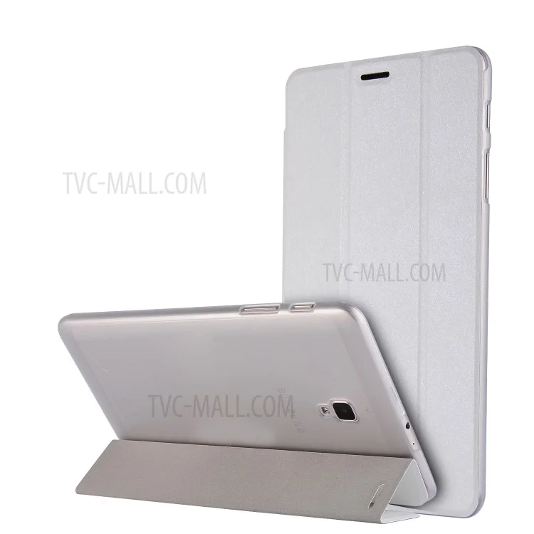 Silk Texture Tri-fold Stand Leather Cover for Samsung Galaxy Tab A 8.0 (2017) T380 T385 - White