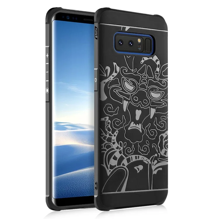 Wrapped Edges Drop-proof TPU Back Case for Samsung Galaxy Note 8 SM-N950 - Black / Dragon