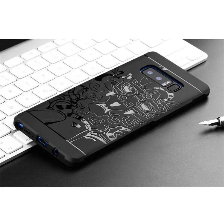 Wrapped Edges Drop-proof TPU Back Case for Samsung Galaxy Note 8 SM-N950 - Black / Dragon