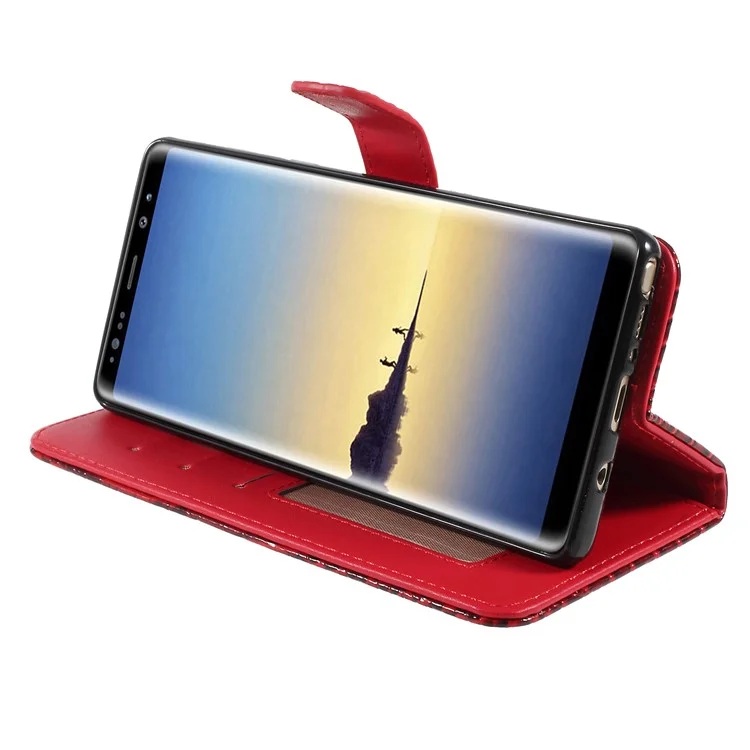 For Samsung Galaxy Note 8 N950 Crocodile Texture PU Leather Wallet Case with Strap - Red