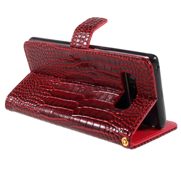 For Samsung Galaxy Note 8 N950 Crocodile Texture PU Leather Wallet Case with Strap - Red