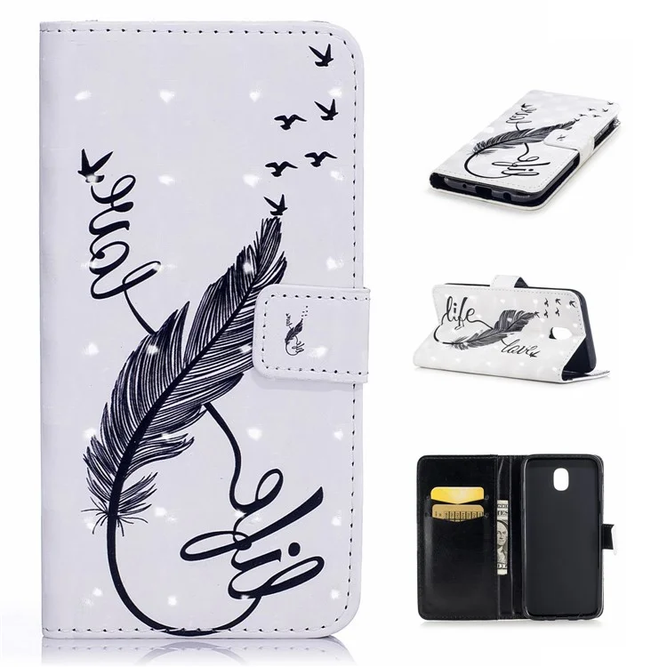 Light Spot Leather Wallet Embossed Shell for Samsung Galaxy J5 Pro (2017)/J5 (2017) EU Version - Black Feather