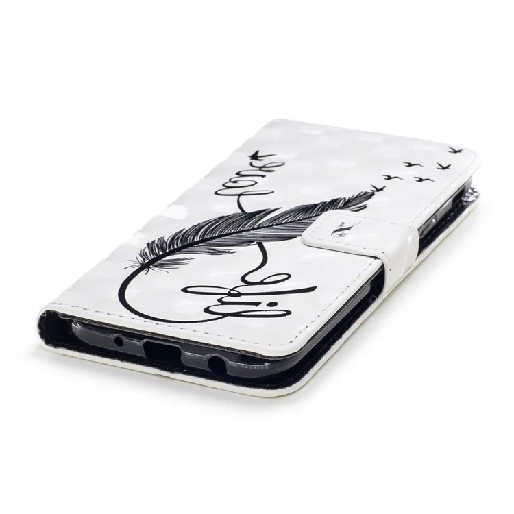 Light Spot Leather Wallet Embossed Shell for Samsung Galaxy J5 Pro (2017)/J5 (2017) EU Version - Black Feather