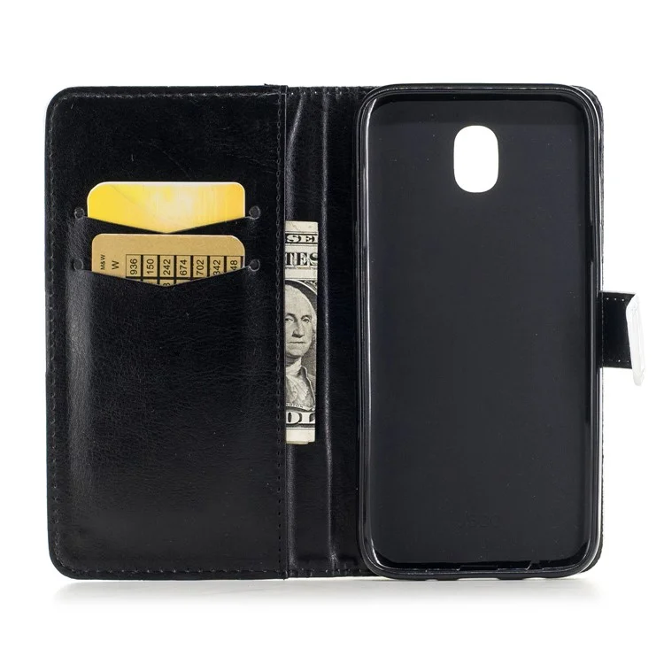 Light Spot Leather Wallet Embossed Shell for Samsung Galaxy J5 Pro (2017)/J5 (2017) EU Version - Black Feather