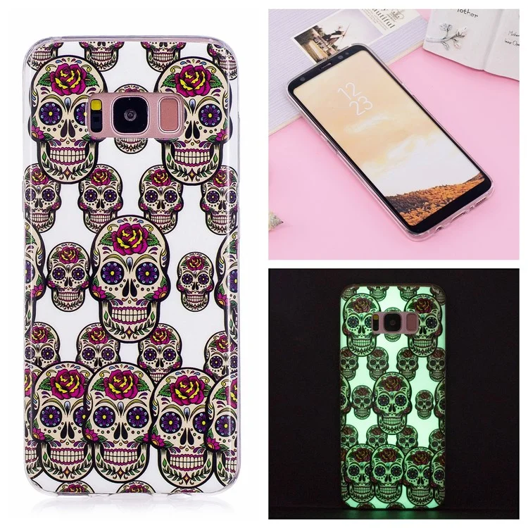 For Samsung Galaxy S8 G950 Luminous IMD Patterned Soft TPU Cell Phone Gel Case - Skulls