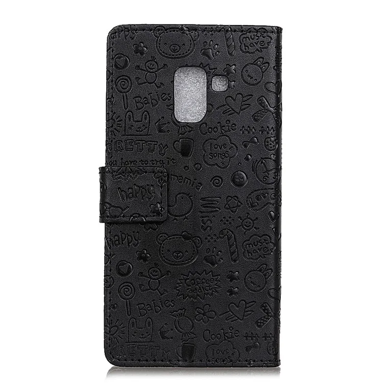Cartoon Graffiti Wallet Stand Leather Case for Samsung Galaxy A8 (2018) - Black