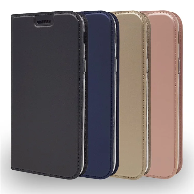 Suporte De Cartão De Couro Magnético Capa Para Samsung Galaxy J3 (2017) Versão Da UE / J3 Pro (2017) - Rosa Ouro