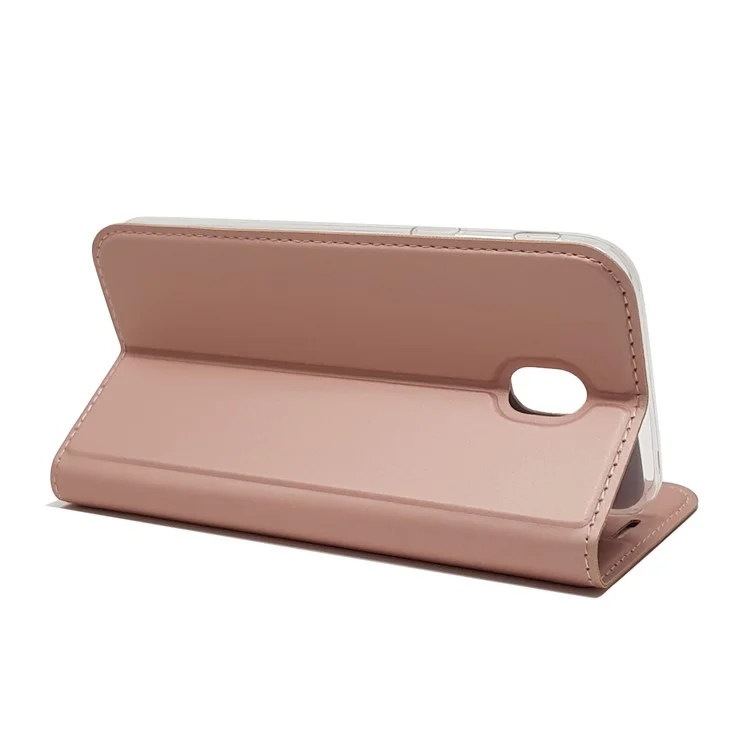 Cubierta De Soporte De Tarjeta De Cuero Magnético Para Samsung Galaxy J3 (2017) Versión De La UE / J3 Pro (2017) - Oro Rosa