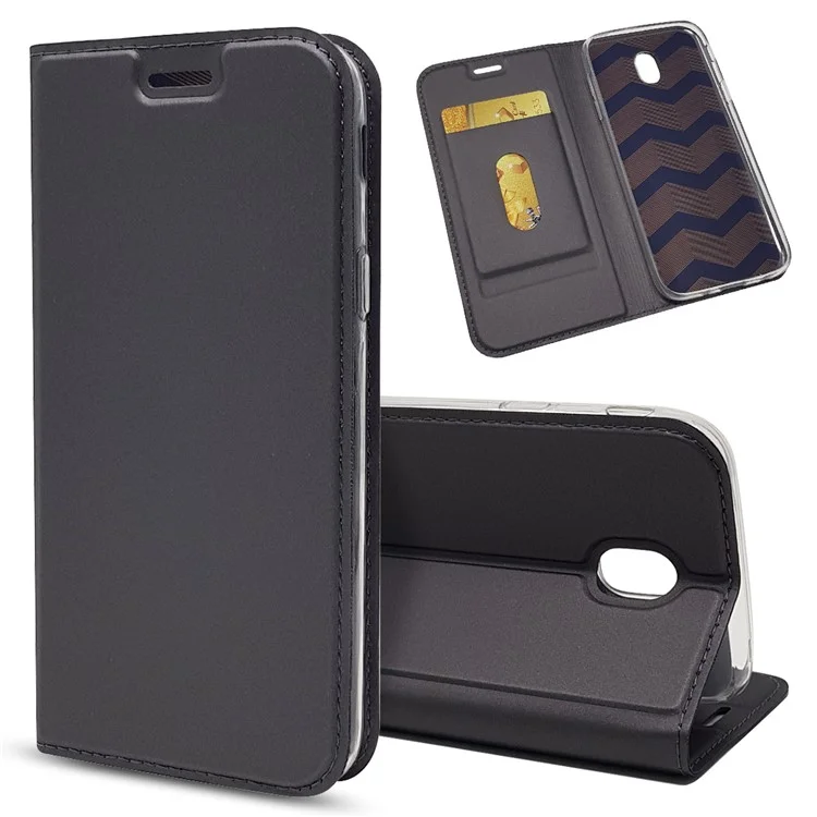 Magnetic Leather Card Holder Case for Samsung Galaxy J7 (2017) / J7 Pro (2017) EU Version - Black