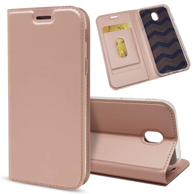 Magnetic Leather Card Holder Cover for Samsung Galaxy J7 (2017) / J7 Pro (2017) EU Version - Rose Gold