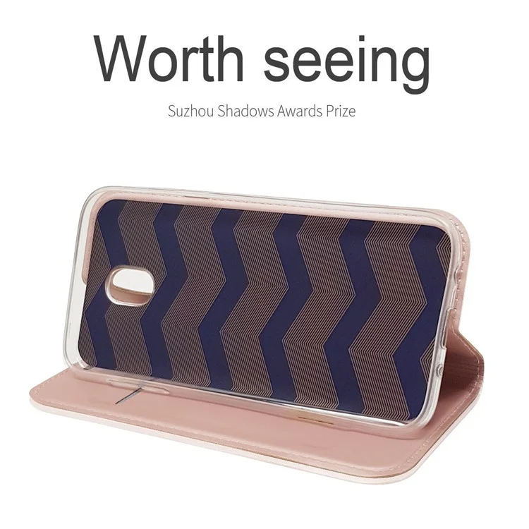 Coperchio Del Supporto Per Schede in Pelle Magnetica Per Samsung Galaxy J7 (2017) / J7 Pro (2017) Versione ue - Oro Rosa