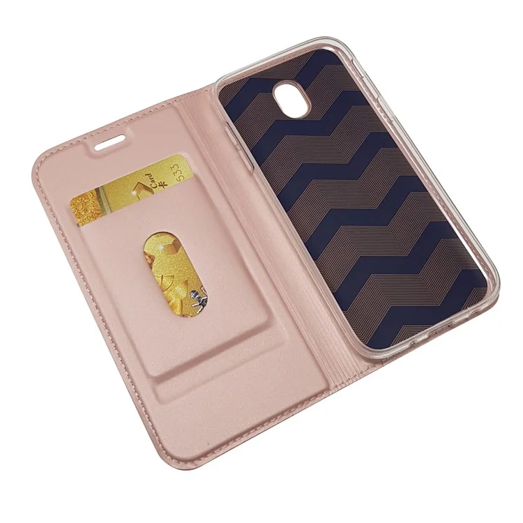 Cubierta Del Soporte de Tarjeta de Cuero Magnético Para Samsung Galaxy J7 (2017) / J7 Pro (2017) Versión de la ue - Oro Rosa