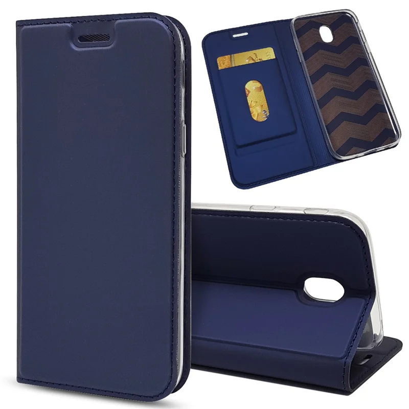 Magnetic Leather Card Slot Case for Samsung Galaxy J7 (2017) / J7 Pro (2017) EU Version - Dark Blue