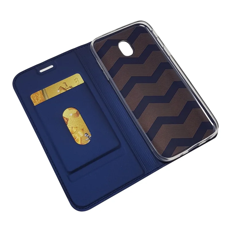 Magnetic Leather Card Slot Case for Samsung Galaxy J7 (2017) / J7 Pro (2017) EU Version - Dark Blue