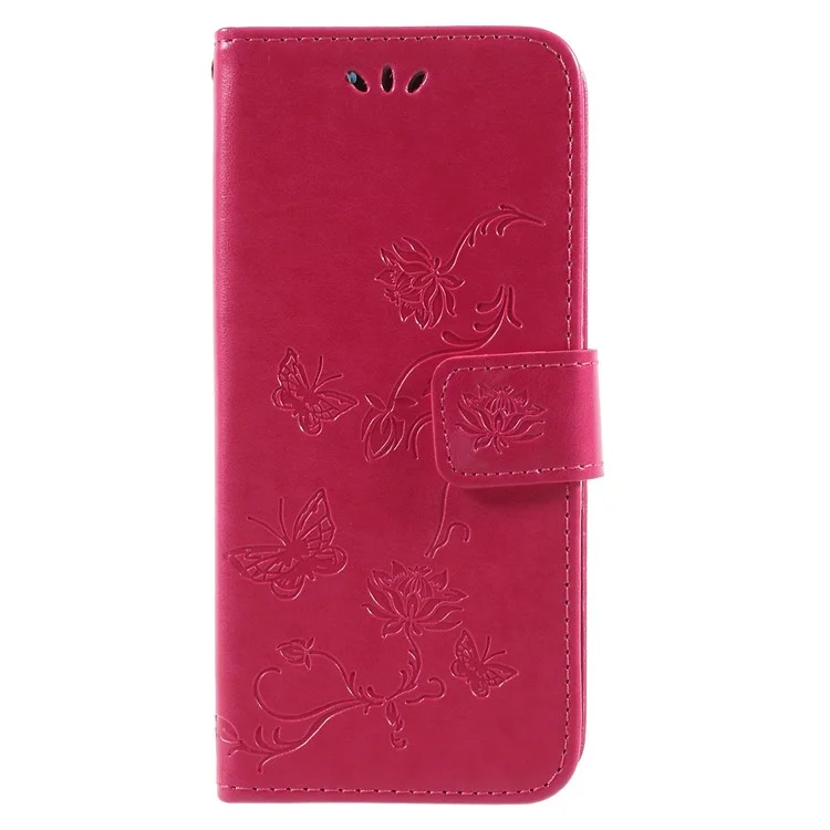 Imprint Butterfly and Flower Leather Wallet Stand Case for Samsung Galaxy A8 (2018) - Rose