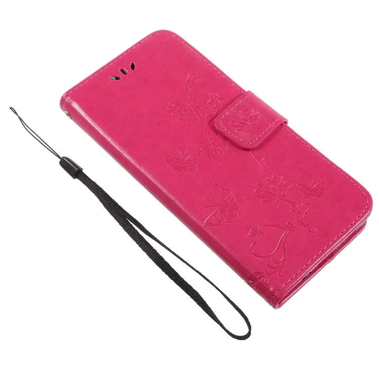 Imprint Butterfly and Flower Leather Wallet Stand Case for Samsung Galaxy A8 (2018) - Rose