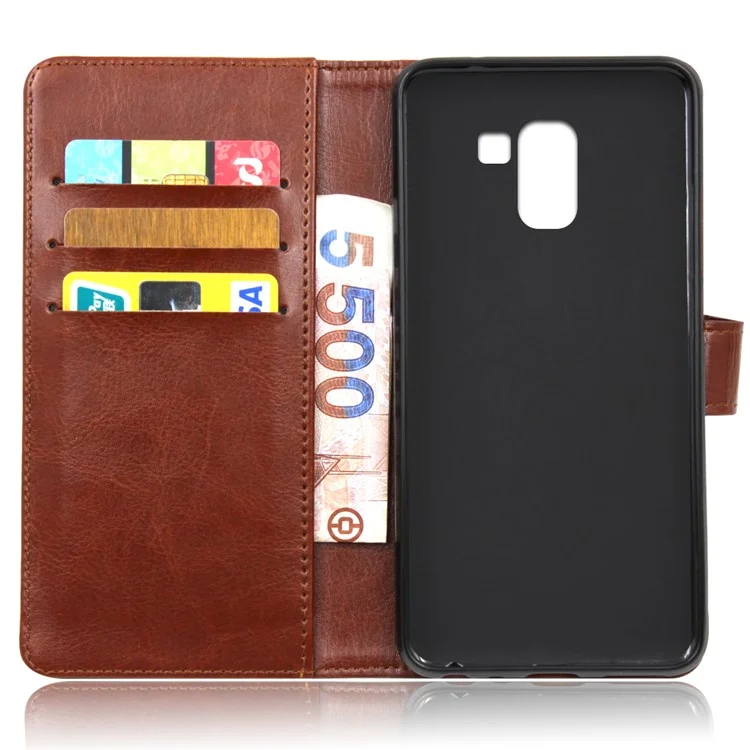 BOGVED Crazy Horse Flip Leather Wallet Case for Samsung Galaxy A8 (2018) - Brown