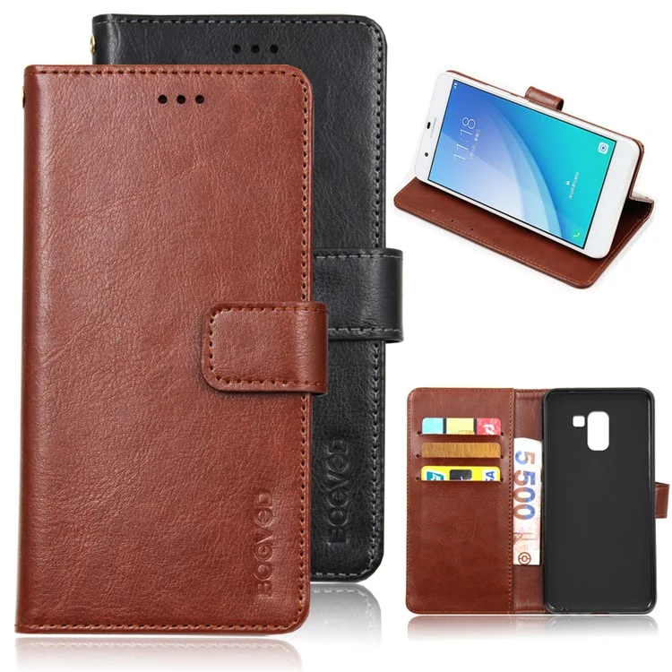 BOGVED Crazy Horse Flip Leather Wallet Case for Samsung Galaxy A8 (2018) - Brown