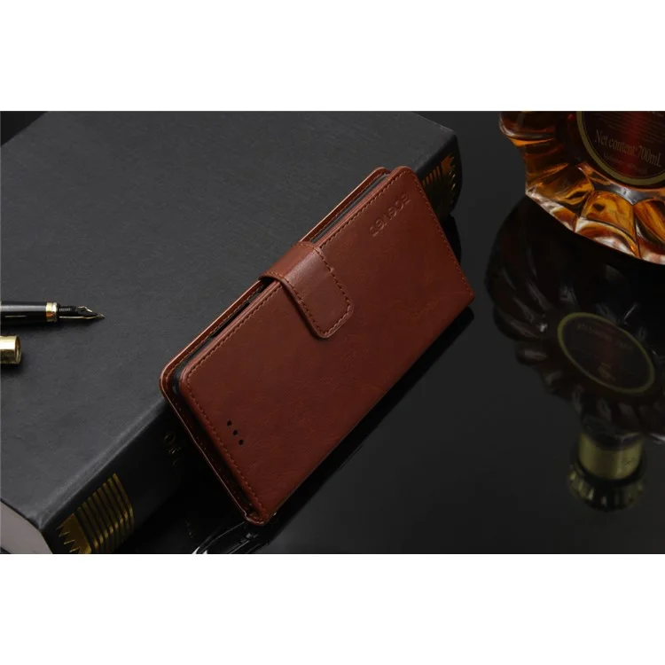 BOGVED Crazy Horse Flip Leather Wallet Case for Samsung Galaxy A8 (2018) - Brown