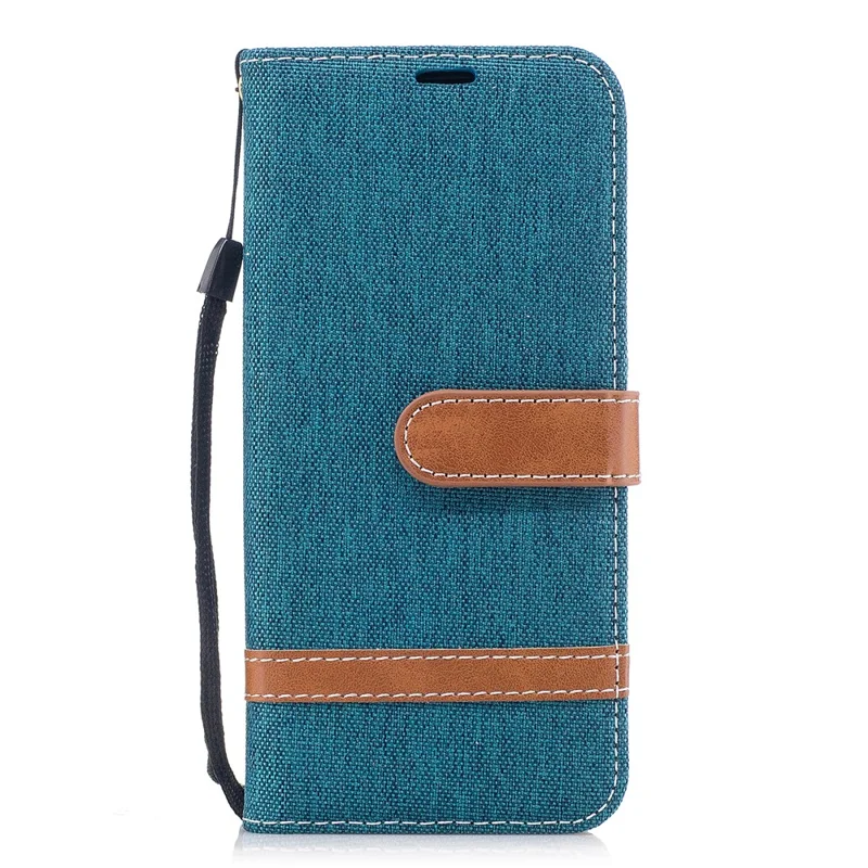 For Samsung Galaxy A8 (2018) Bi-color Jean Cloth PU Leather Card Holder Mobile Casing - Green
