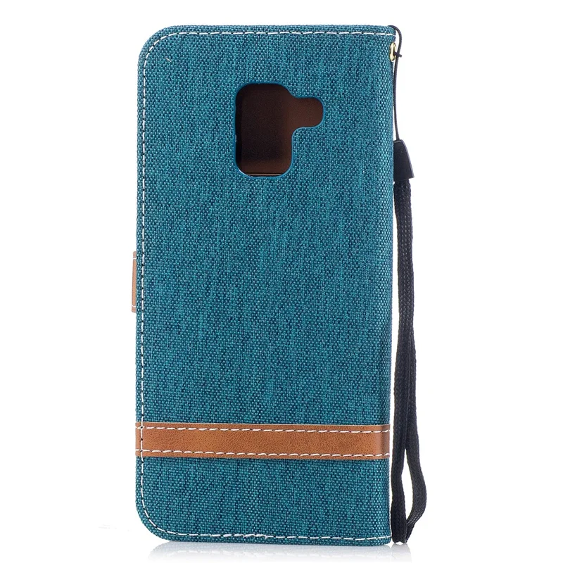 For Samsung Galaxy A8 (2018) Bi-color Jean Cloth PU Leather Card Holder Mobile Casing - Green
