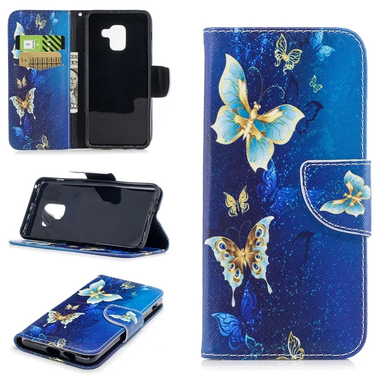 Patterned Leather Protective Case with Stand for Samsung Galaxy A8 (2018) - Beautiful Butterflies