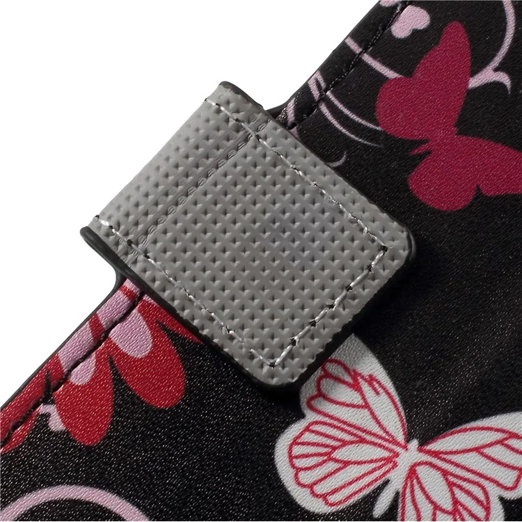 Coque de protection pour téléphone portable en cuir PU imprimé avec motif, portefeuille magnétique avec support pour Samsung Galaxy A8 (2018) - Fleurs roses et papillons