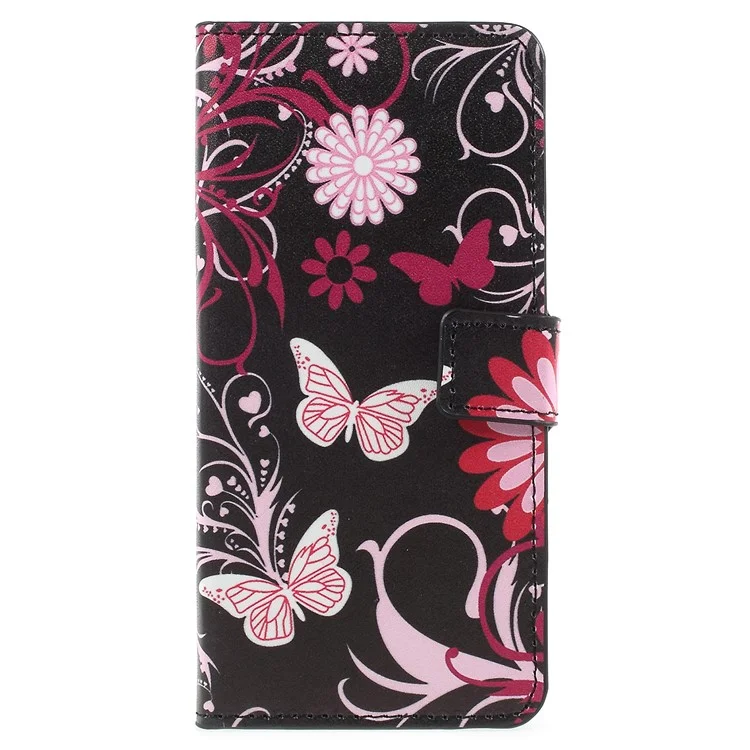 Coque de protection pour téléphone portable en cuir PU imprimé avec motif, portefeuille magnétique avec support pour Samsung Galaxy A8 (2018) - Fleurs roses et papillons