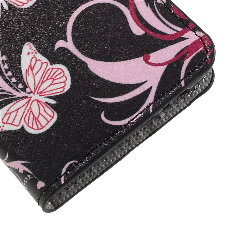 Coque de protection pour téléphone portable en cuir PU imprimé avec motif, portefeuille magnétique avec support pour Samsung Galaxy A8 (2018) - Fleurs roses et papillons