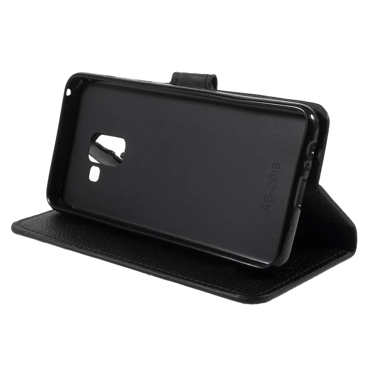 Litchi Grain PU Leather Wallet Case for Samsung Galaxy A8 (2018) - Black