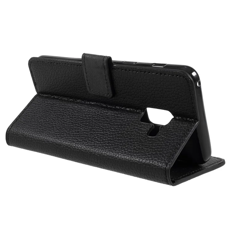 Litchi Grain PU Leather Wallet Case for Samsung Galaxy A8 (2018) - Black