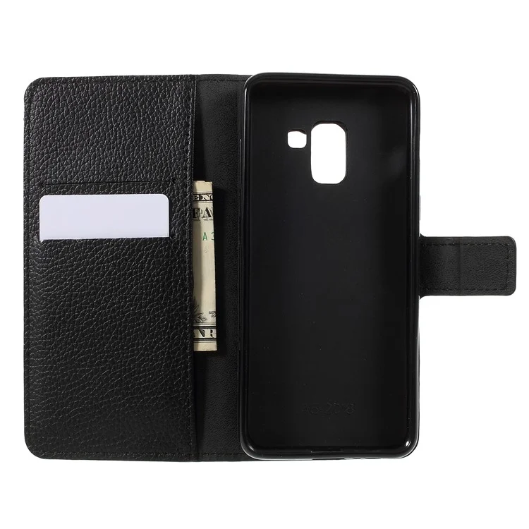 Litchi Grain PU Leather Wallet Case for Samsung Galaxy A8 (2018) - Black