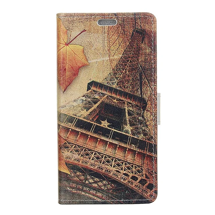 Pattern Printing Wallet Stand Leather Shell for Samsung Galaxy A8 (2018) - Eiffel Tower and Maple