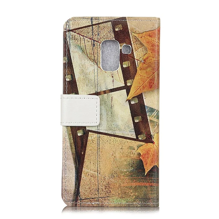 Pattern Printing Wallet Stand Leather Shell for Samsung Galaxy A8 (2018) - Eiffel Tower and Maple