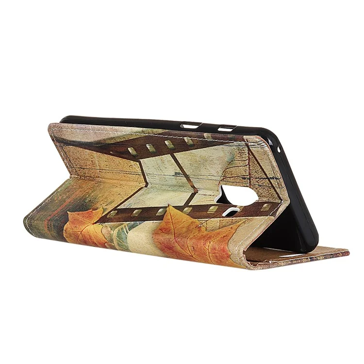 Pattern Printing Wallet Stand Leather Shell for Samsung Galaxy A8 (2018) - Eiffel Tower and Maple