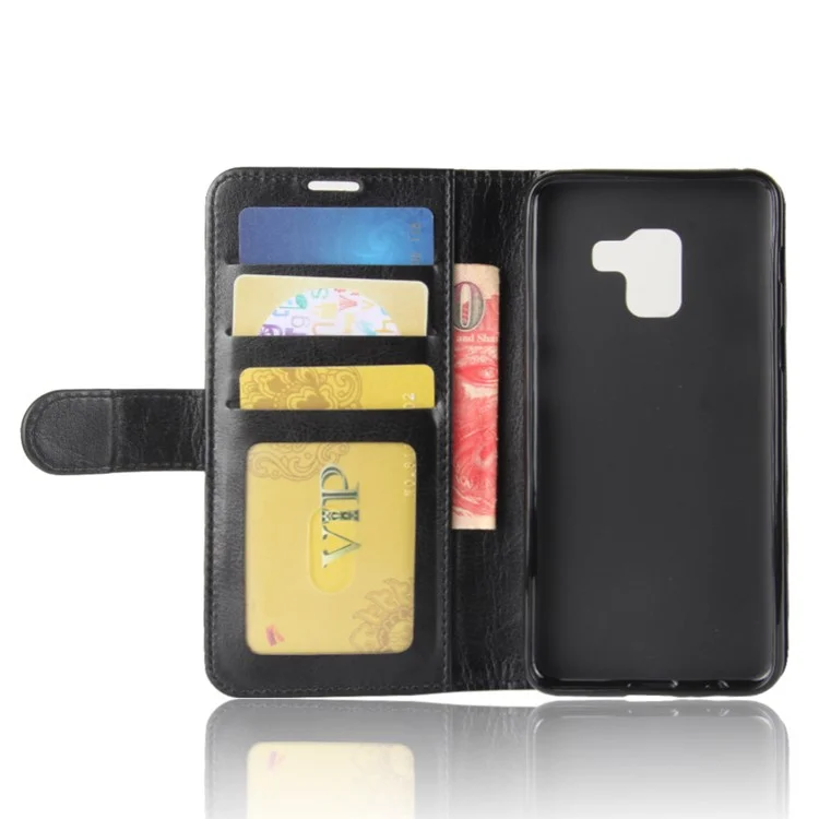 Crazy Horse Wallet Stand Leather Mobile Phone Case for Samsung Galaxy A8 Plus (2018) - Black