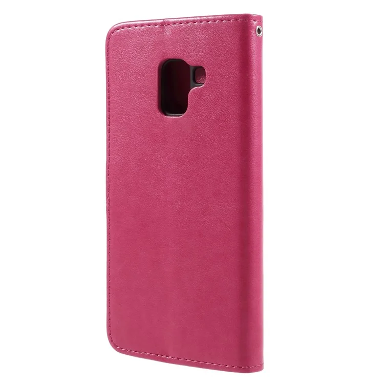 Imprint Butterfly Flower Leather Wallet Stand Phone Case for Samsung Galaxy A8 Plus (2018) - Rose