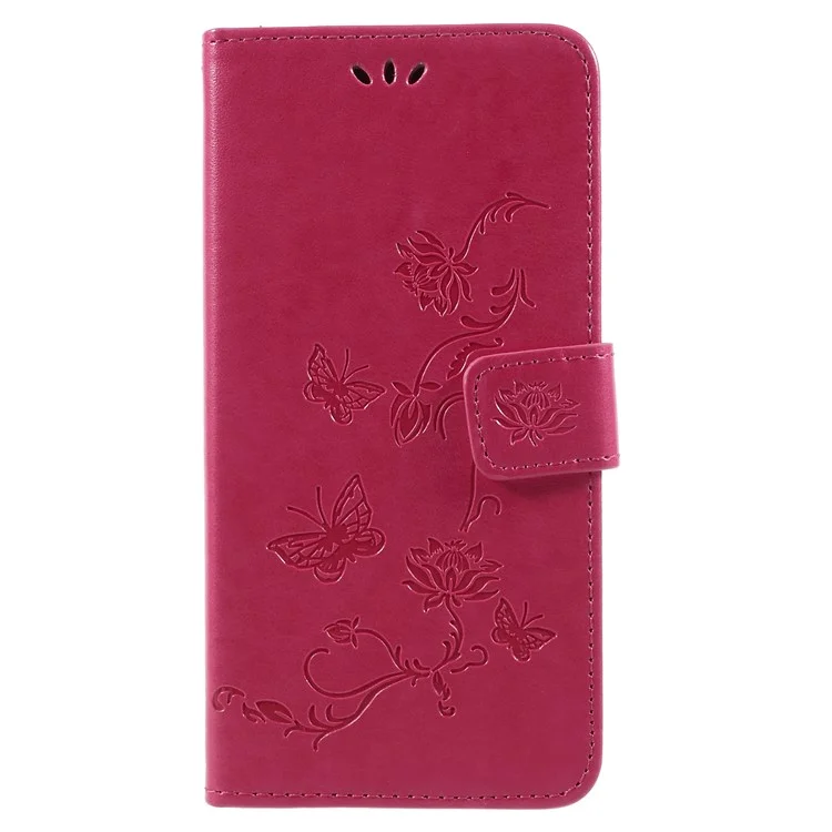 Imprint Butterfly Flower Leather Wallet Stand Phone Case for Samsung Galaxy A8 Plus (2018) - Rose