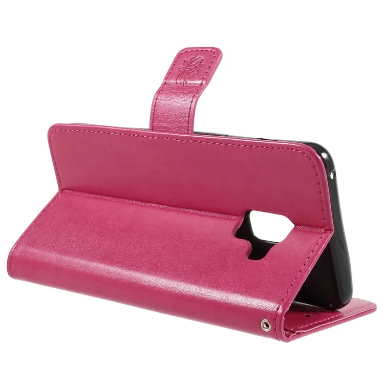 Imprint Butterfly Flower Leather Wallet Stand Phone Case for Samsung Galaxy A8 Plus (2018) - Rose