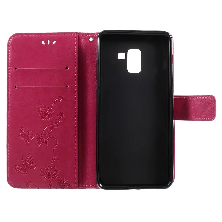Imprint Butterfly Flower Leather Wallet Stand Phone Case for Samsung Galaxy A8 Plus (2018) - Rose