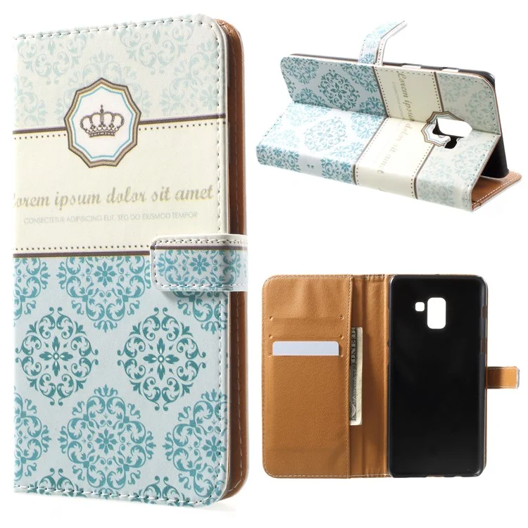 Pattern Printing Wallet Leather Magnetic Case for Samsung Galaxy A8+ (2018) - Damask Flower