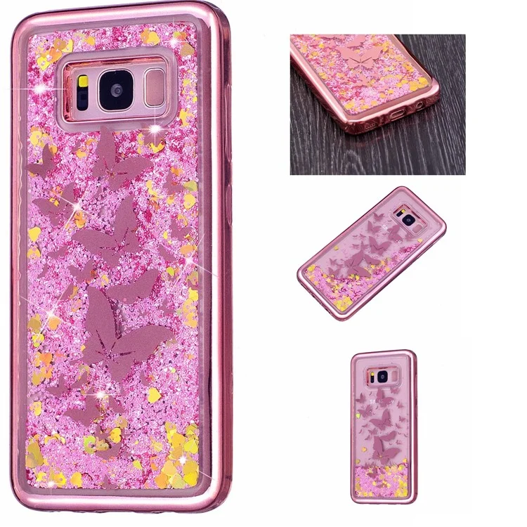 Dynamic Glitter Powder Quicksand Plated TPU Casing for Samsung Galaxy S8 G950 - Butterflies