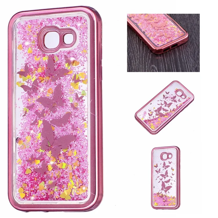 Floating Glitter Powder Quicksand Electroplated TPU Mobile Casing for Samsung Galaxy A5 (2017) SM-A520 - Butterflies
