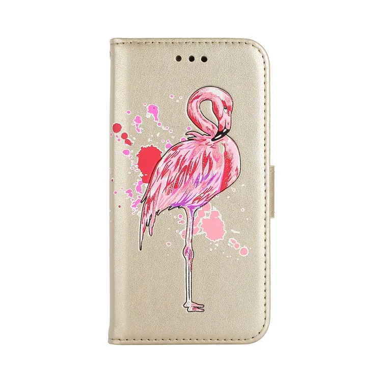 Flamingo Pattern Flash Powder Leather Magnetic Stand Wallet Case for Samsung Galaxy J5 (2017) EU Verson / J5 Pro (2017) - Gold
