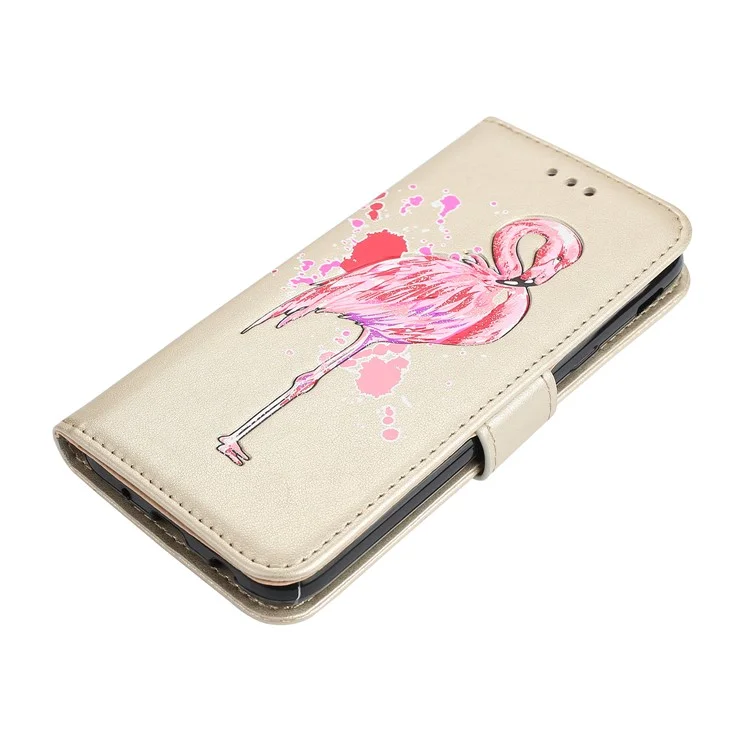Flamingo Pattern Flash Powder Leather Magnetic Stand Wallet Case for Samsung Galaxy J5 (2017) EU Verson / J5 Pro (2017) - Gold