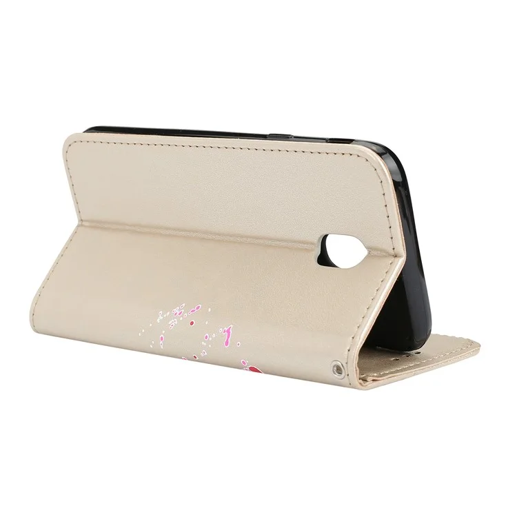 Flamingo Pattern Flash Powder Leather Magnetic Stand Wallet Case for Samsung Galaxy J5 (2017) EU Verson / J5 Pro (2017) - Gold