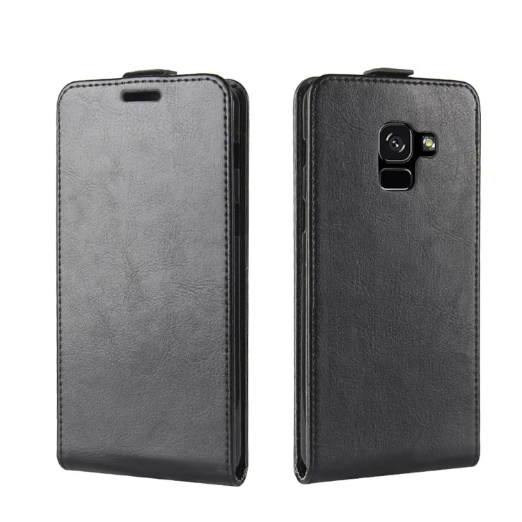 Crazy Horse Vertical Flip Leather Magnetic Phone Casing Para Samsung Galaxy A8 (2018) - Negro