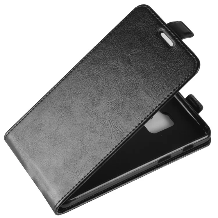 Crazy Horse Vertical Flip Leather Magnetic Phone Casing for Samsung Galaxy A8 (2018) - Black